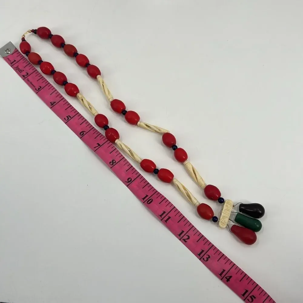 Vintage acrylic and bone tribal chunky colorful beaded 24 inch necklace